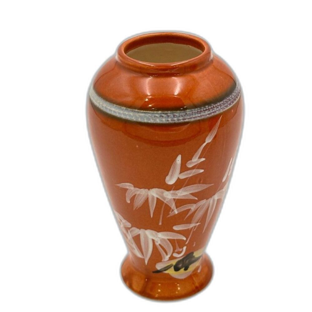 Asian-Inspired Hand-Painted Ceramic Vases – Burnt Orange with a Bamboo Design - Picture 6 of 9